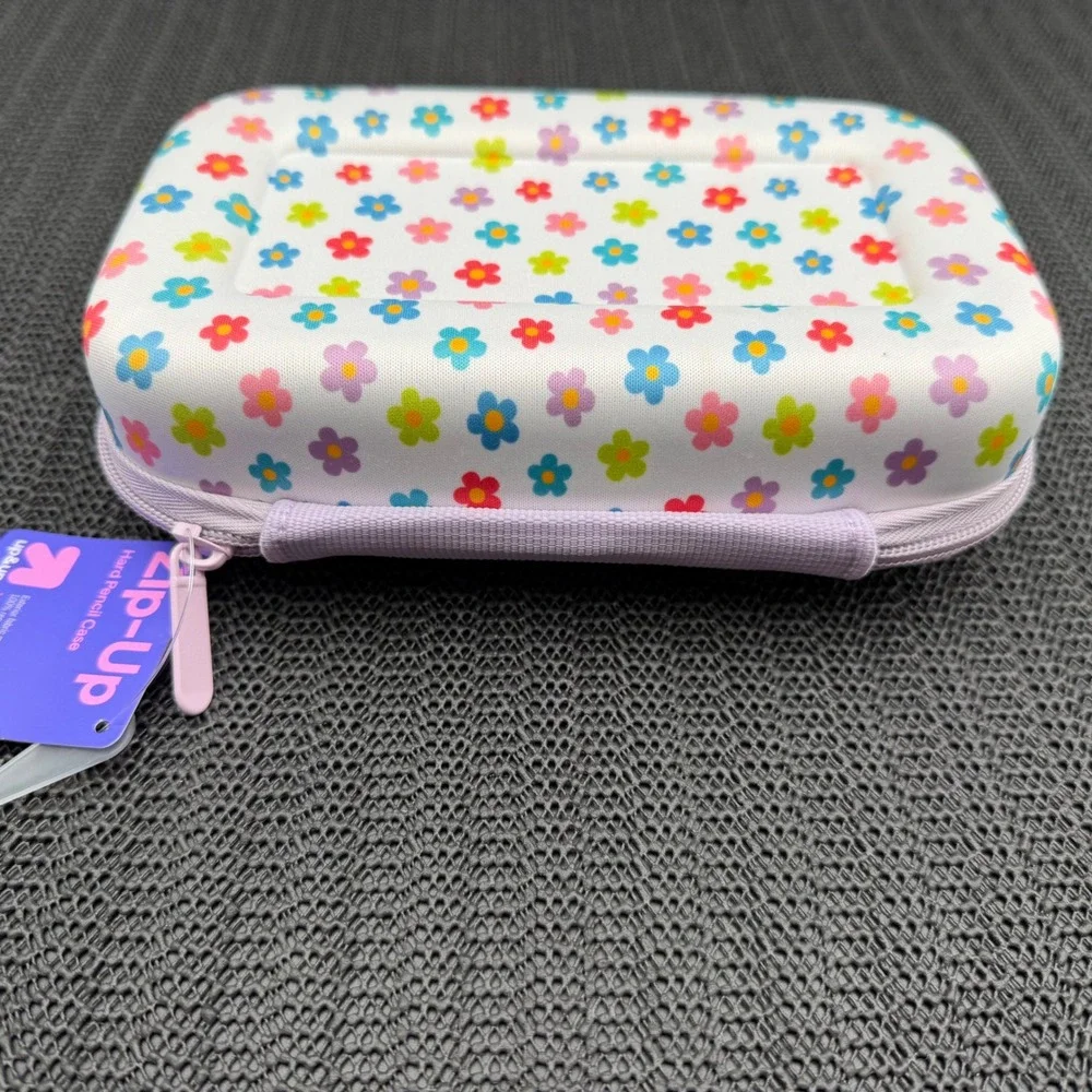 Up & Up Floral Hard Pencil Case White Multi Flower Zip-Up Pouch 081224001